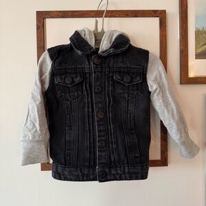 Little Bipsy Black Hooded Denim Jacket with Gray Sleeves 6-12M